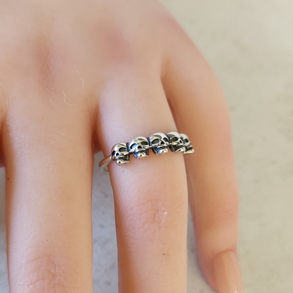Sterling Silver 925 Gothic Skull Band Stackable Ring Size - Picture 6 of 10